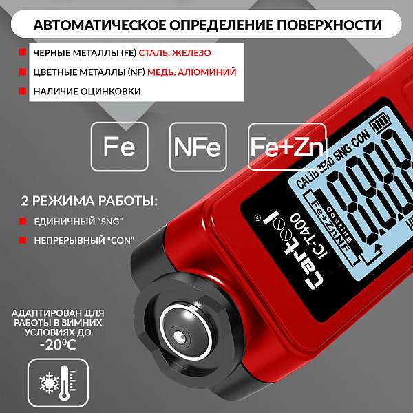 Толщиномер лакокрасочных покрытий Fe+Zn iCartool IC-T400 купить