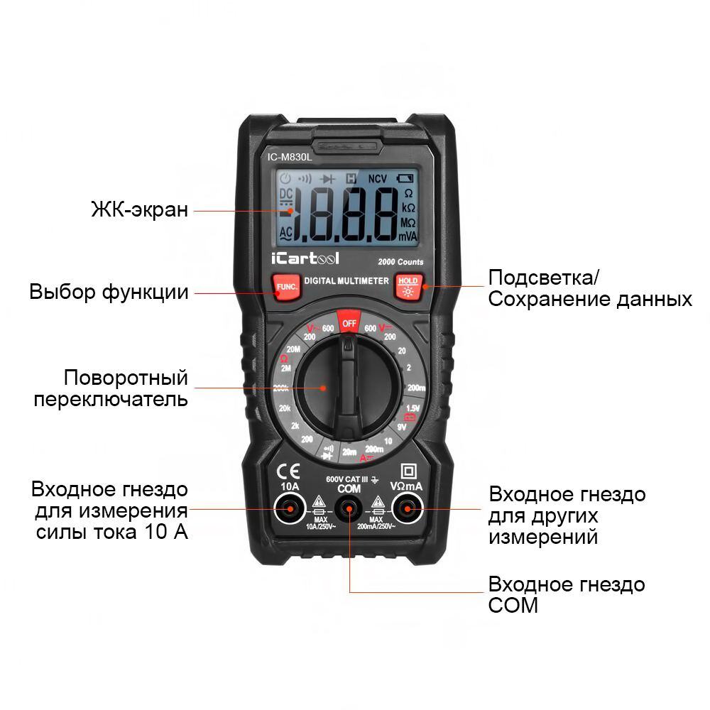 Мультиметр цифровой iCartool IC-M830L