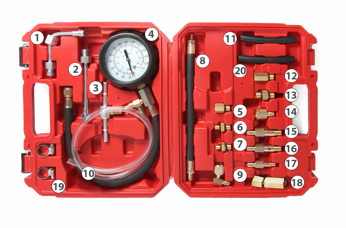 ТЕСТЕР ДАВЛЕНИЯ ТОПЛИВА В БЕНЗИНОВЫХ ДВИГАТЕЛЯХ CAR-TOOL CT-H004