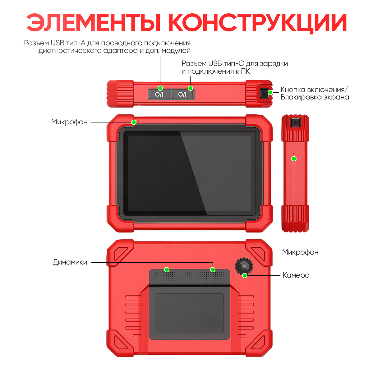 Диагностический мультимарочный сканер Launch X431 PRO v5.0 SE LNC-117 элементы конструкции