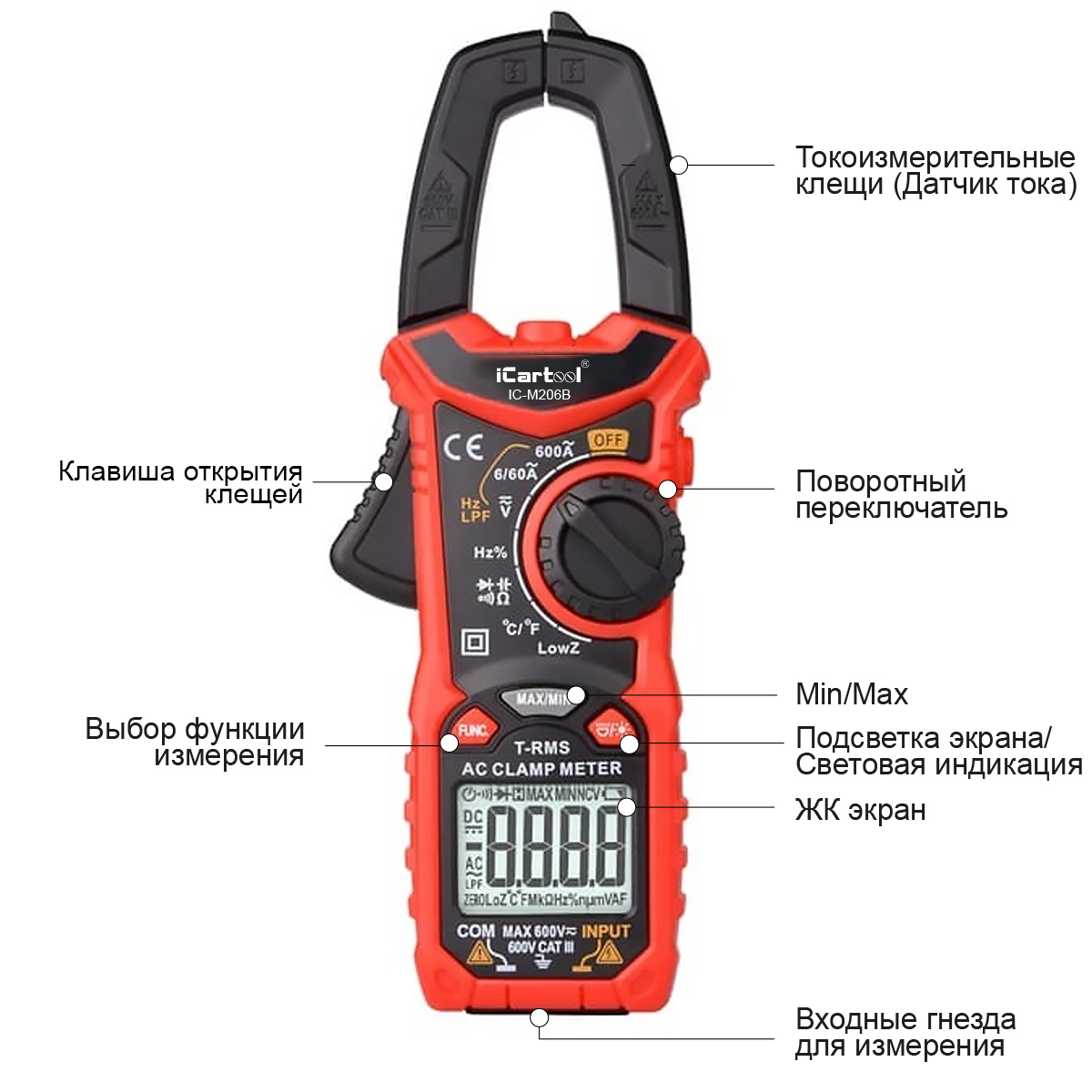 Токовые клещи iCartool IC-M206B