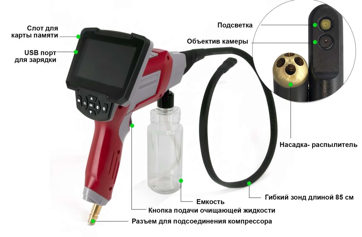 iCartool IC-V120 видеоэндоскоп с боковым расположением CMOS камеры разрешением 2 Мп и LCD экраном 4,3’. 