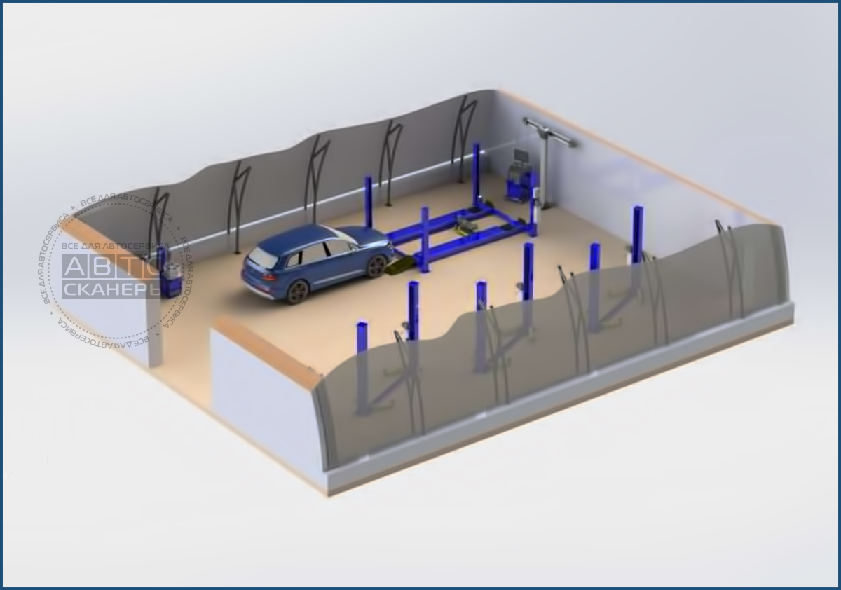 Общий 3D план проекта автосервиса