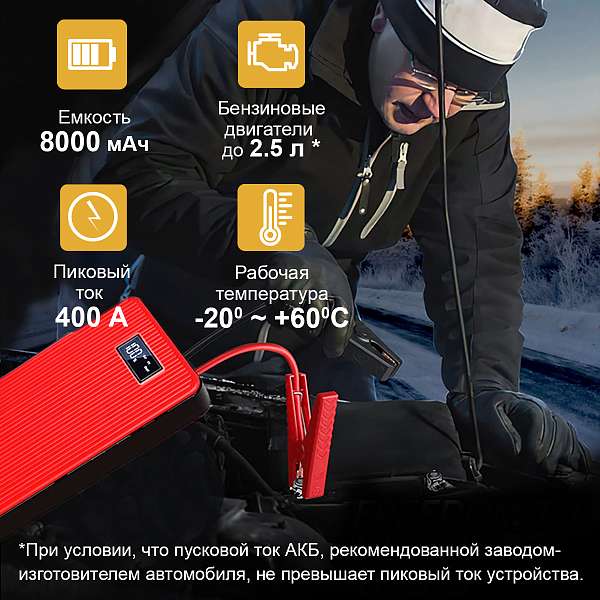 Пусковое устройство 12В, 8 000 мАч, 200/400А iCartool IC-JSD08 купить в Москва