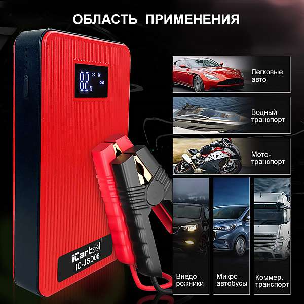 Пусковое устройство 12В, 8 000 мАч, 200/400А iCartool IC-JSD08 купить