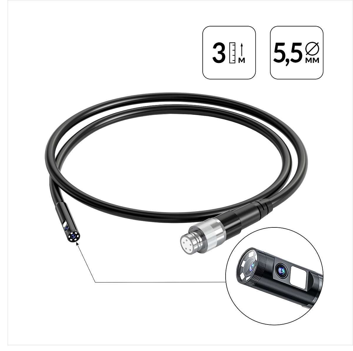 Зонд для видеоэндоскопа iCartool IC-V116A/B/C, 2 камеры, 3м, 5.5 мм iCartool IC-VP116-3-5,5-2 фото