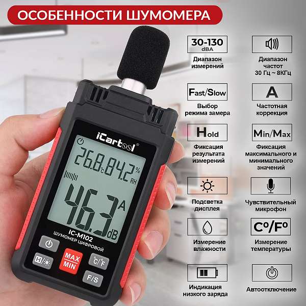 Шумомер цифровой iCartool IC-M102 купить