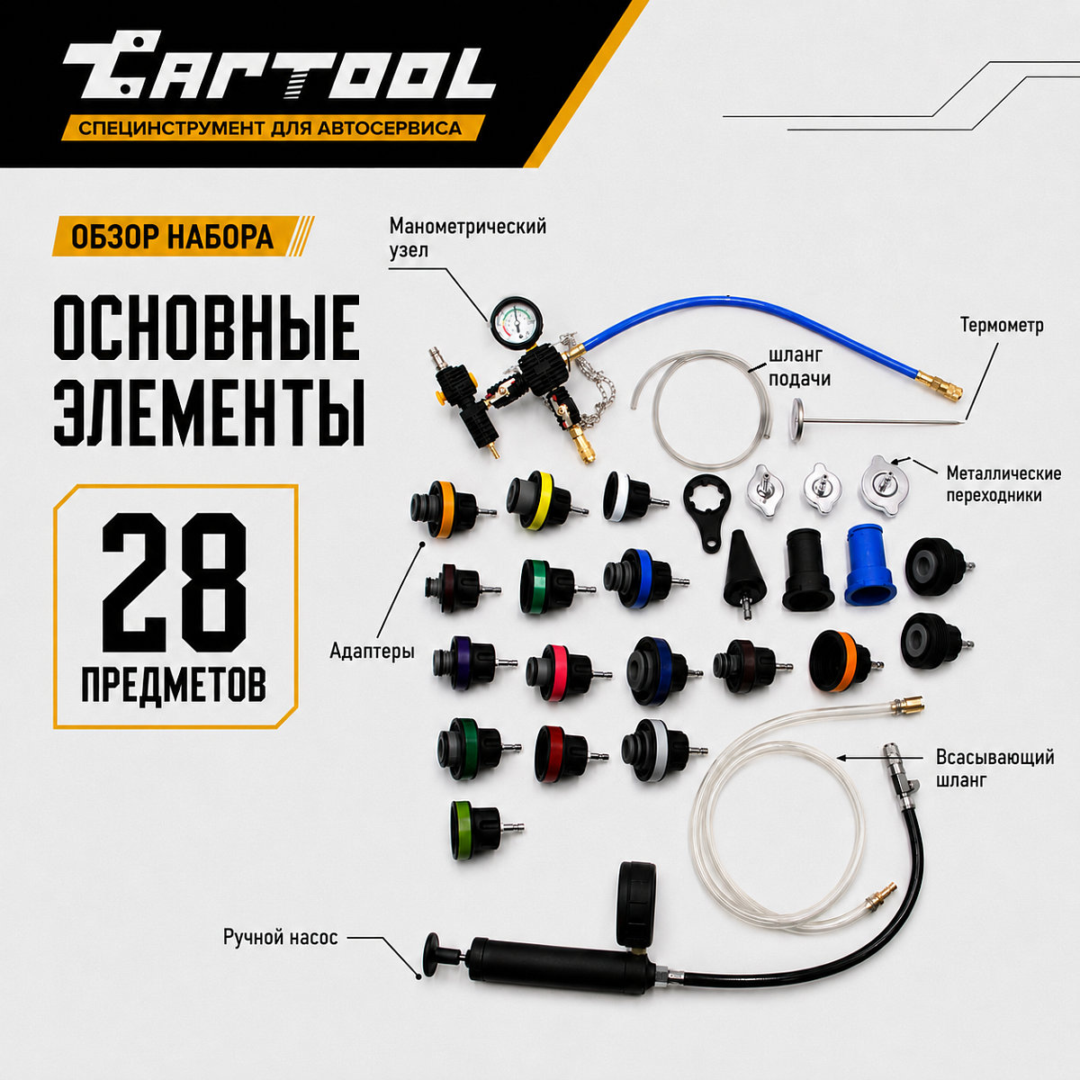 Набор для проверки герметичности системы охлаждения 28 предметов Car-Tool CT-N0133