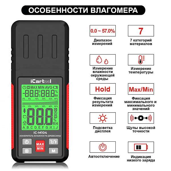 Измеритель влажности древесины iCartool IC-M104 купить